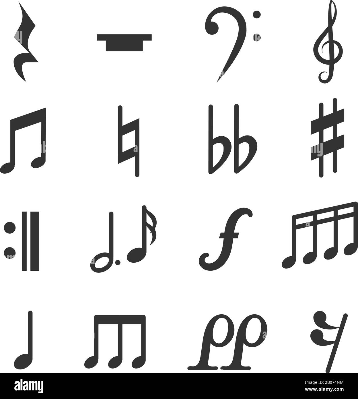 Vektorsymbole für Musiknotizen festgelegt. Diez und flache musikalische Schilder Illustration Stock Vektor