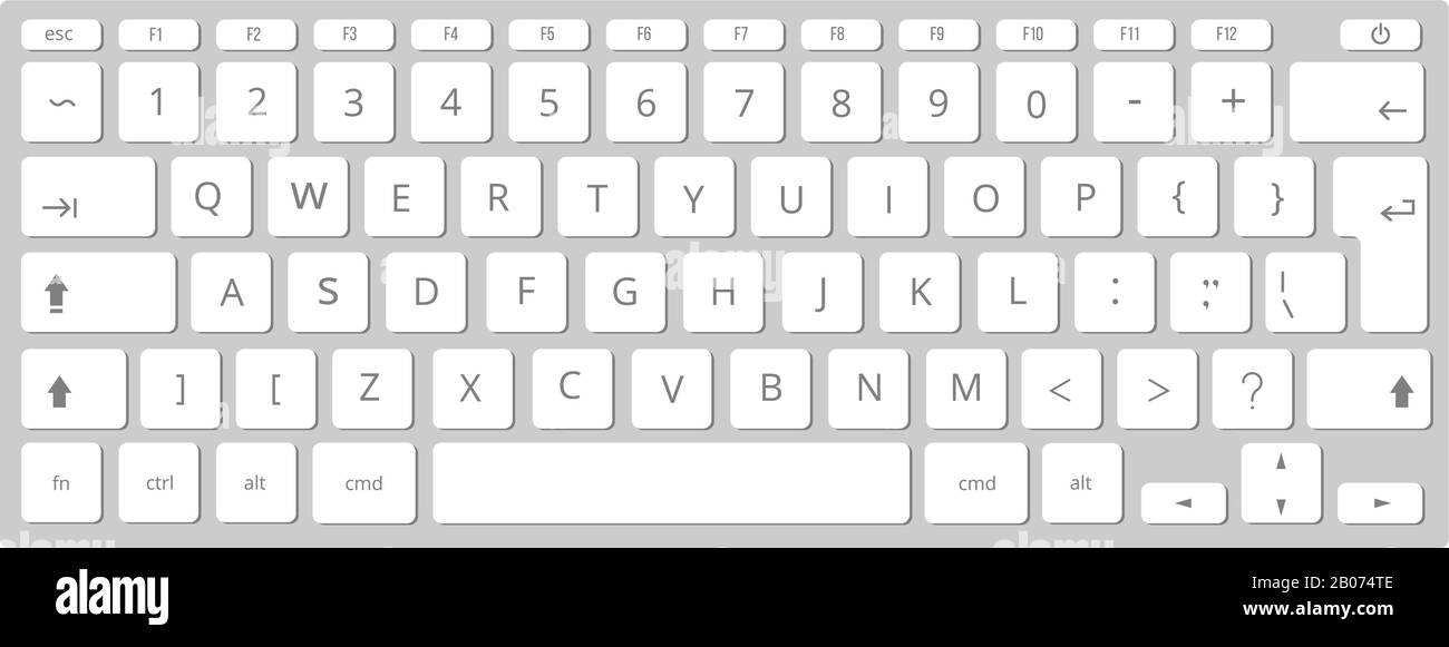 Vector weiße Tastatur für mobile Computer, Tastatur. Vorlage für die Abbildung der tragbaren Tastatur Stock Vektor