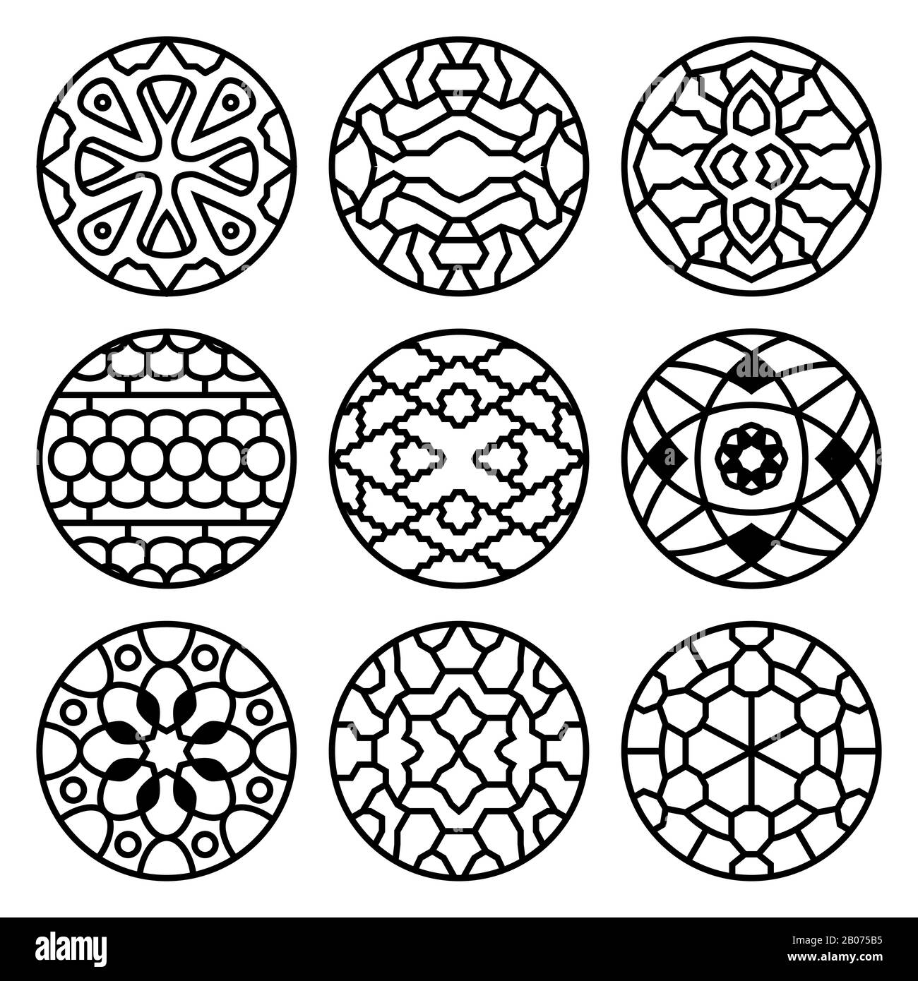 Traditioneller koreanischer Vektor alte buddhistische Muster, Verzierungen und Symbole. Tätowierung orientalischer dekorativer Illustration Stock Vektor