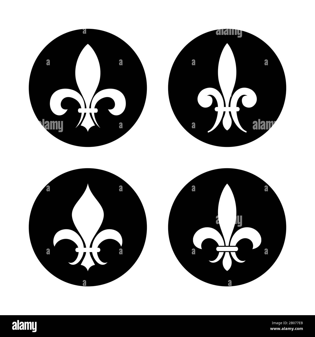 Fleur de LIS Vektor in Schwarzweiß isoliert in runder Form dargestellt Stock Vektor