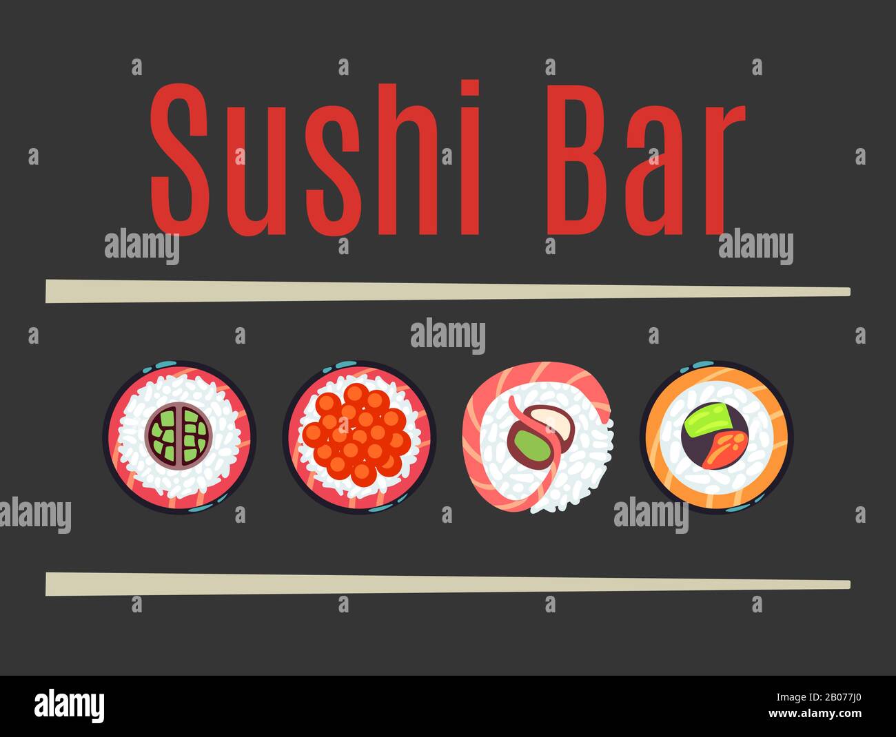 Japanische Vorlage für das Sushi-Bar-Logo. Set mit Logotyp Restaurant. Vektorgrafiken Stock Vektor