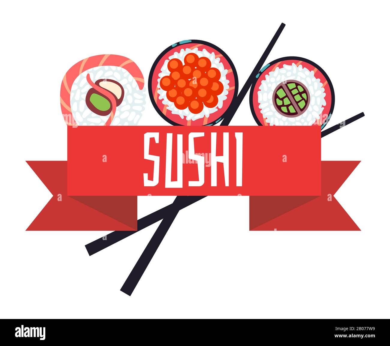 Japanische Vorlage für Vektorgrafiken im Sushi-Menü. asiatisches Restaurant mit Meeresfrüchten Stock Vektor