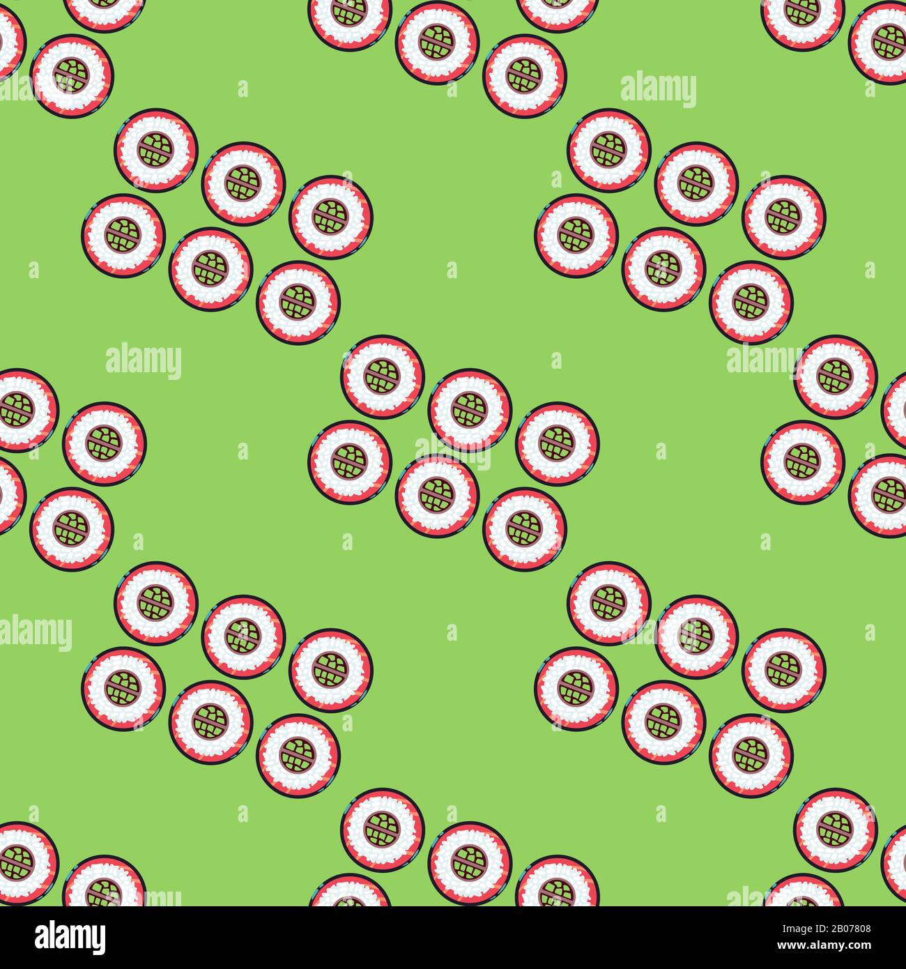 Sushi setzt Vektor Seamless Pattern grün. Hintergrund mit orientalischer Illustration zu Meeresfrüchten Stock Vektor