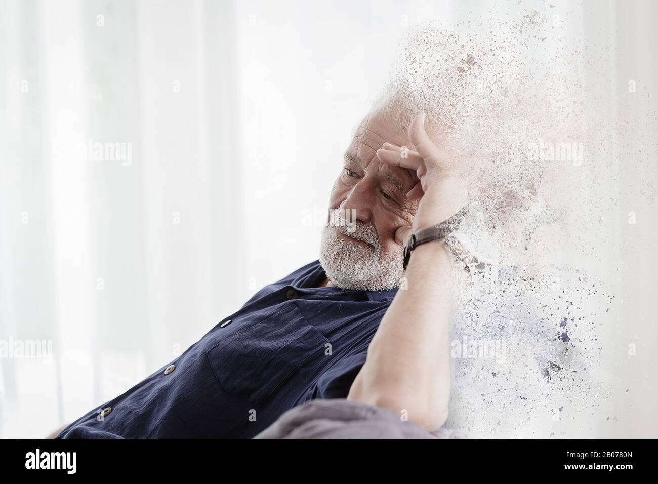 Älteste mit Alzheimer und Demenz verlieren ihr mildes Gedächtnis und Familienkonzept. Stockfoto