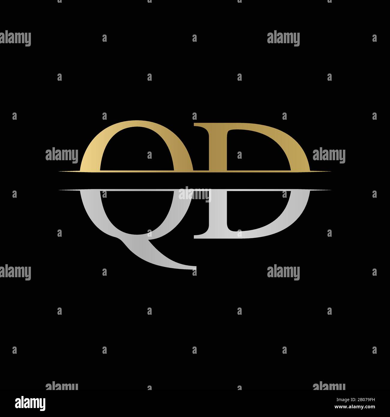 Vorlage für QD-Logo-Design-Vektor für Anfangsbuchstaben im Monogramm. Silberfarbenes und goldenes Design mit QD-Letter Stock Vektor