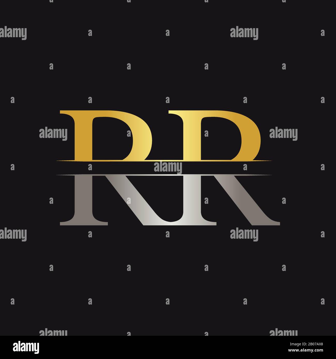 Vektorvorlage für abstraktes Letter-RR-Logo. Kreatives Design mit Gold- und Silberfarben, RR Letter Logo Stock Vektor