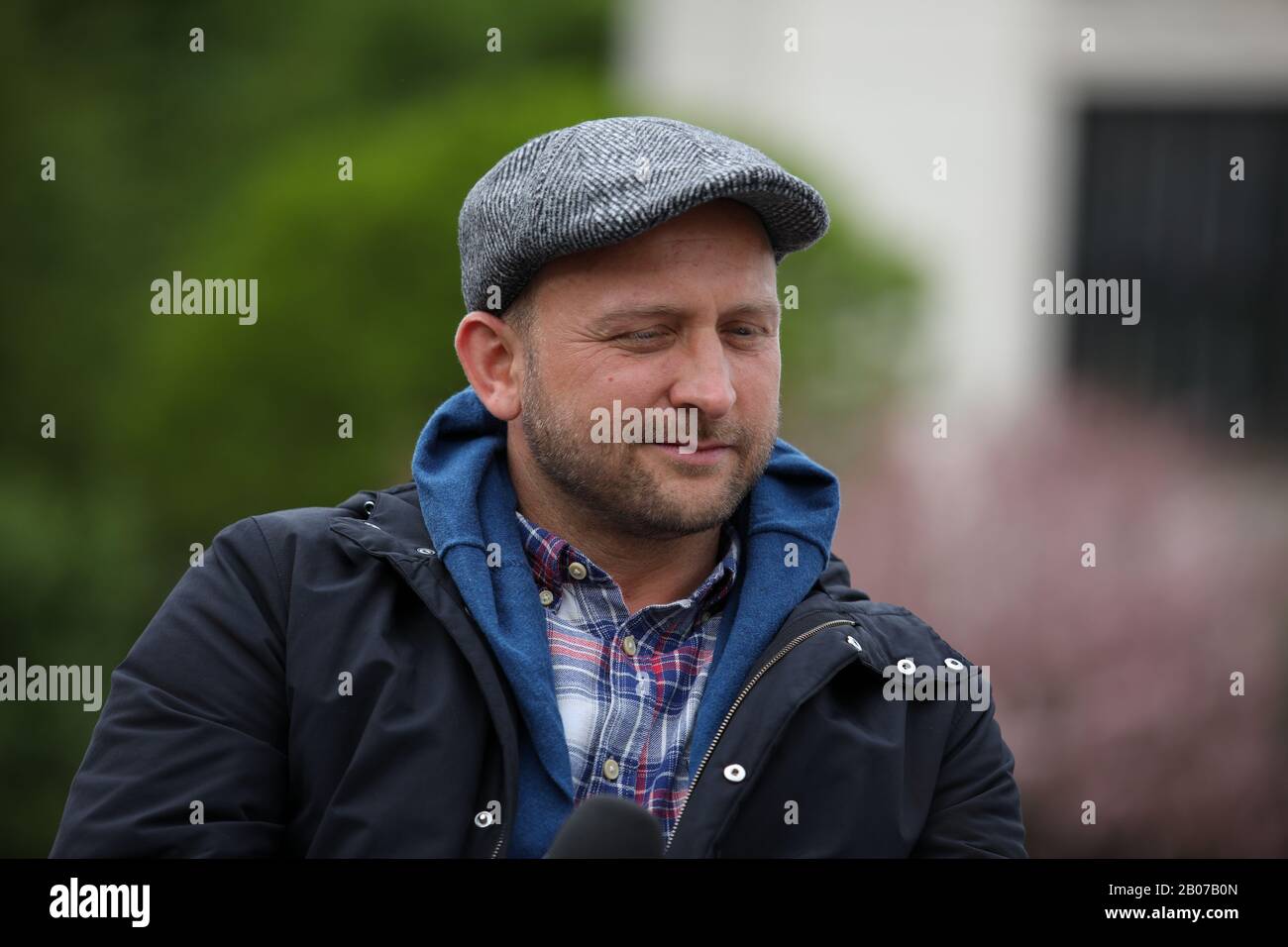 Polen, KRAKOW - 29. April 2019: Borys Szyc polnischer Film- und Bühnendarsteller, Interview während des Festivals OFF CAMERA 2019 Stockfoto