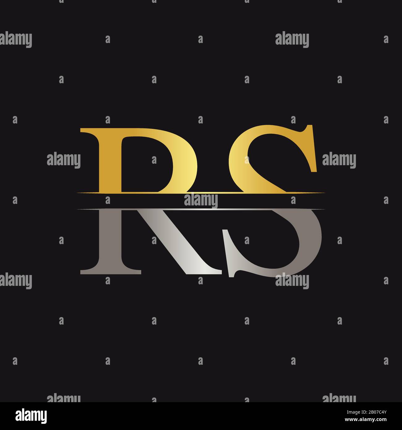 Abstrakter Buchstabe RS Logo Design Vektor-Vorlage. Kreatives Design mit Gold- und Silberfarben, RS Letter Logo Stock Vektor