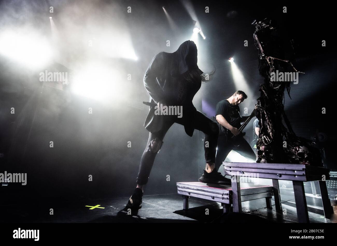 Kopenhagen, Dänemark. Februar 2020. Die australische Deathcore-Band Thy Art Is Murder führt ein Live-Konzert im Amager Bio in Kopenhagen durch. Hier ist Sänger Chris McMahon live auf der Bühne zu sehen. (Foto: Gonzales Foto - Joe Miller). Stockfoto