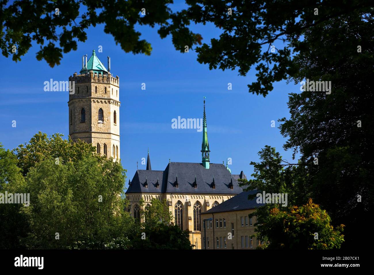 Wasserturm und Stiftungskapelle Tilbeck, Deutschland, Nordrhein-Westfalen, Münsterland, Havixbeck Stockfoto