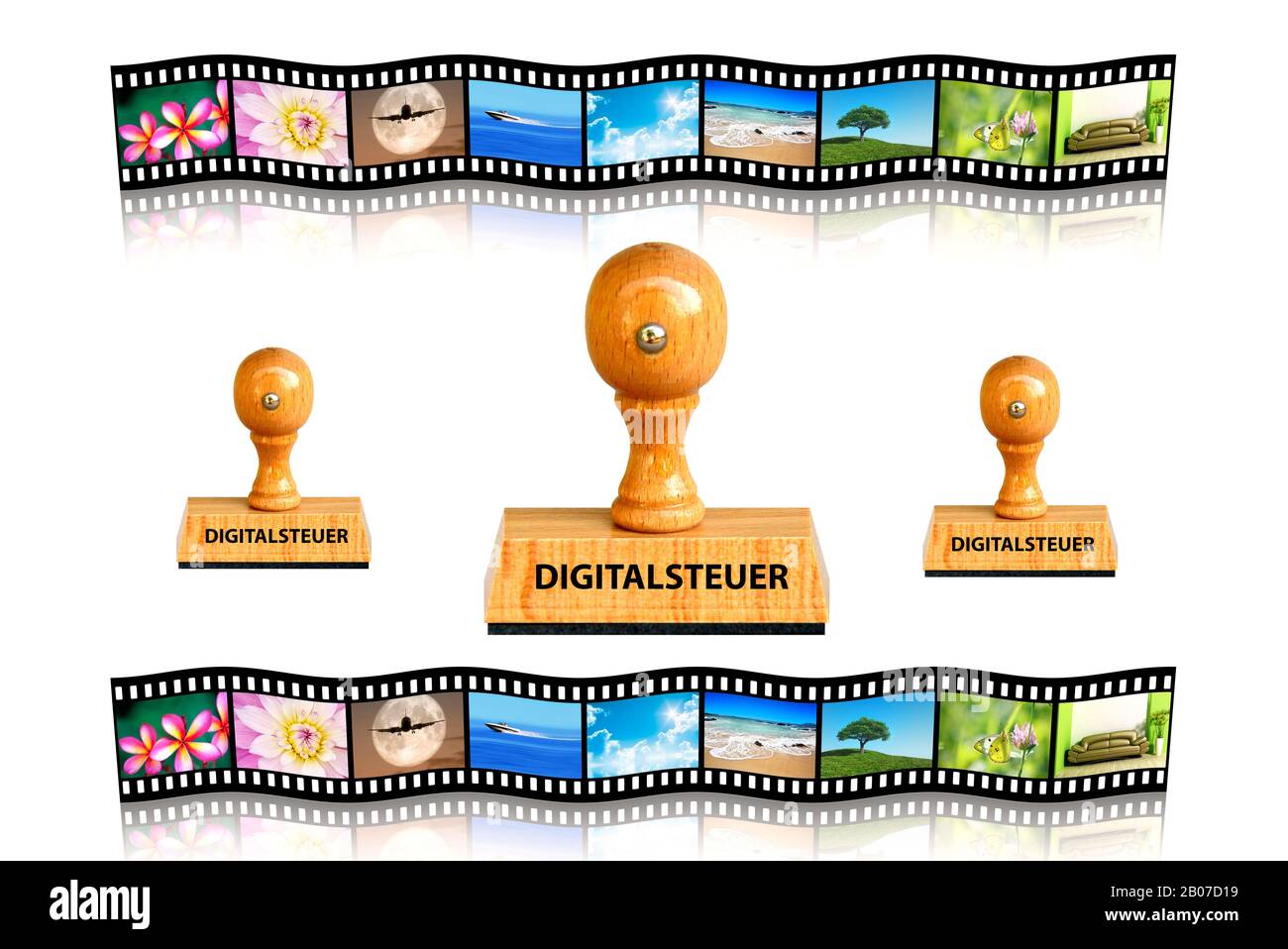 Stempelschrift Digitalsteuer, Digital Tax, Folienfilm im Hintergrund, Deutschland Stockfoto