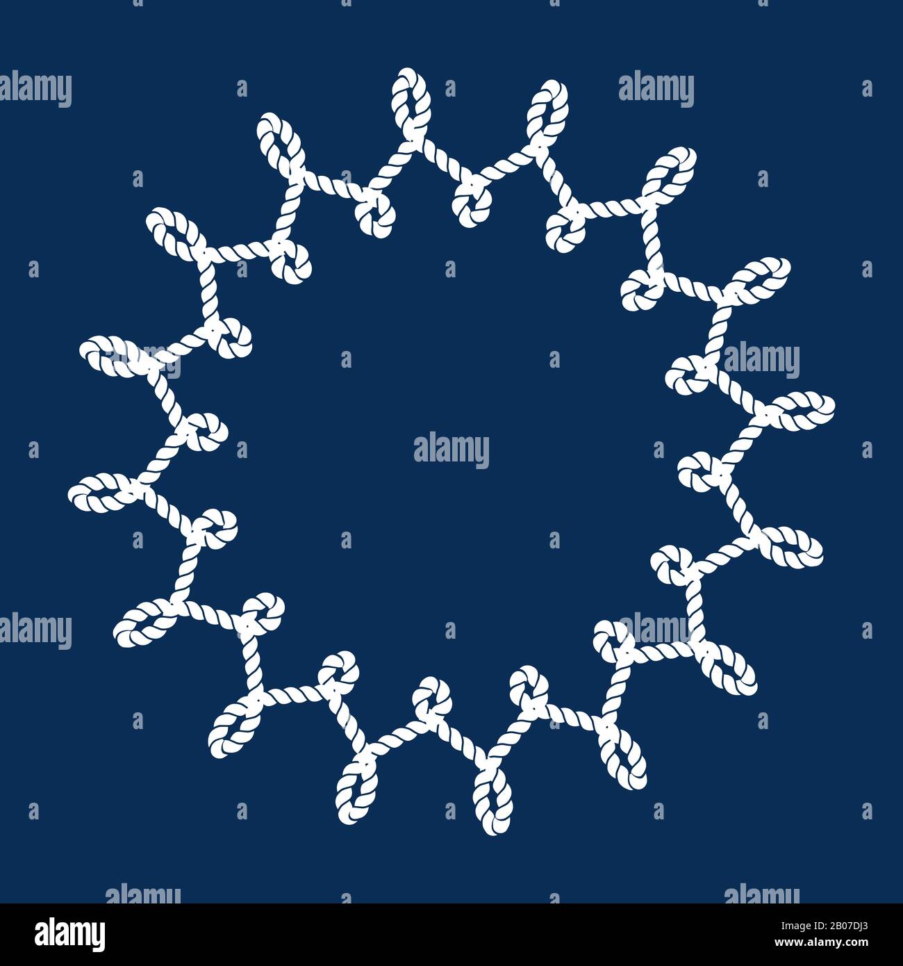 Verflochtene Seeseile Rahmen auf marineblauem Hintergrund. Emblem für Vektorgrafiken Stock Vektor