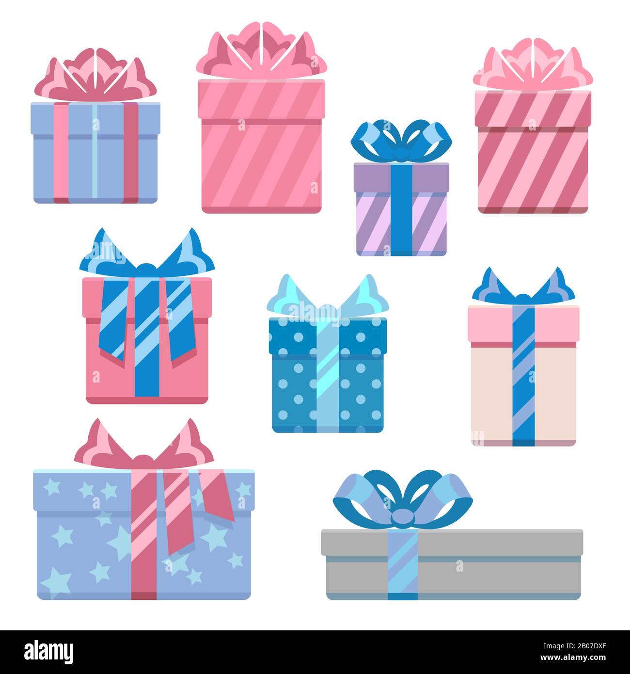 Geschenkschachteln in Pastellfarben, Vektorgrafiken. Set mit Geschenk für den Urlaub Stock Vektor