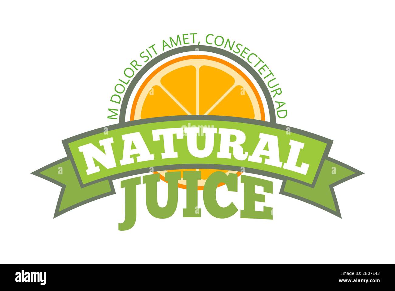 Natürliches Orangensaftlogo, Etikett. Biobst Lebensmittel, Vektorgrafiken Stock Vektor