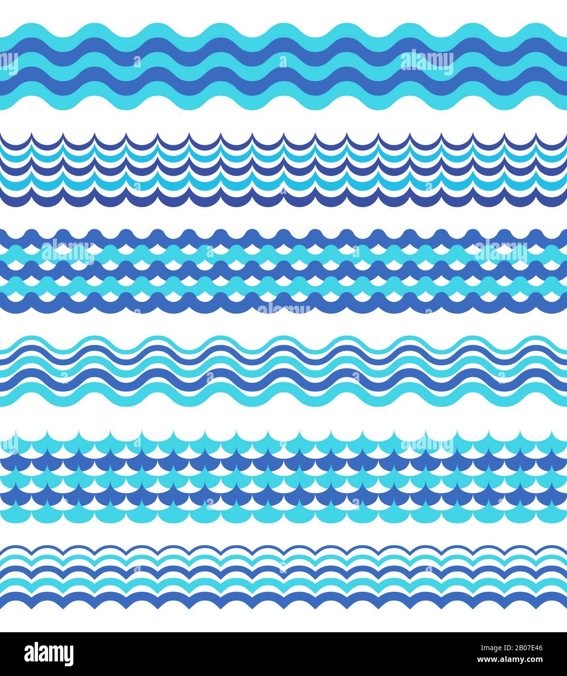 Der Satz von Meereswellen grenzt isoliert an Weiß. Dekorationsdesign mit Wellenwasser, Vektorgrafiken Stock Vektor