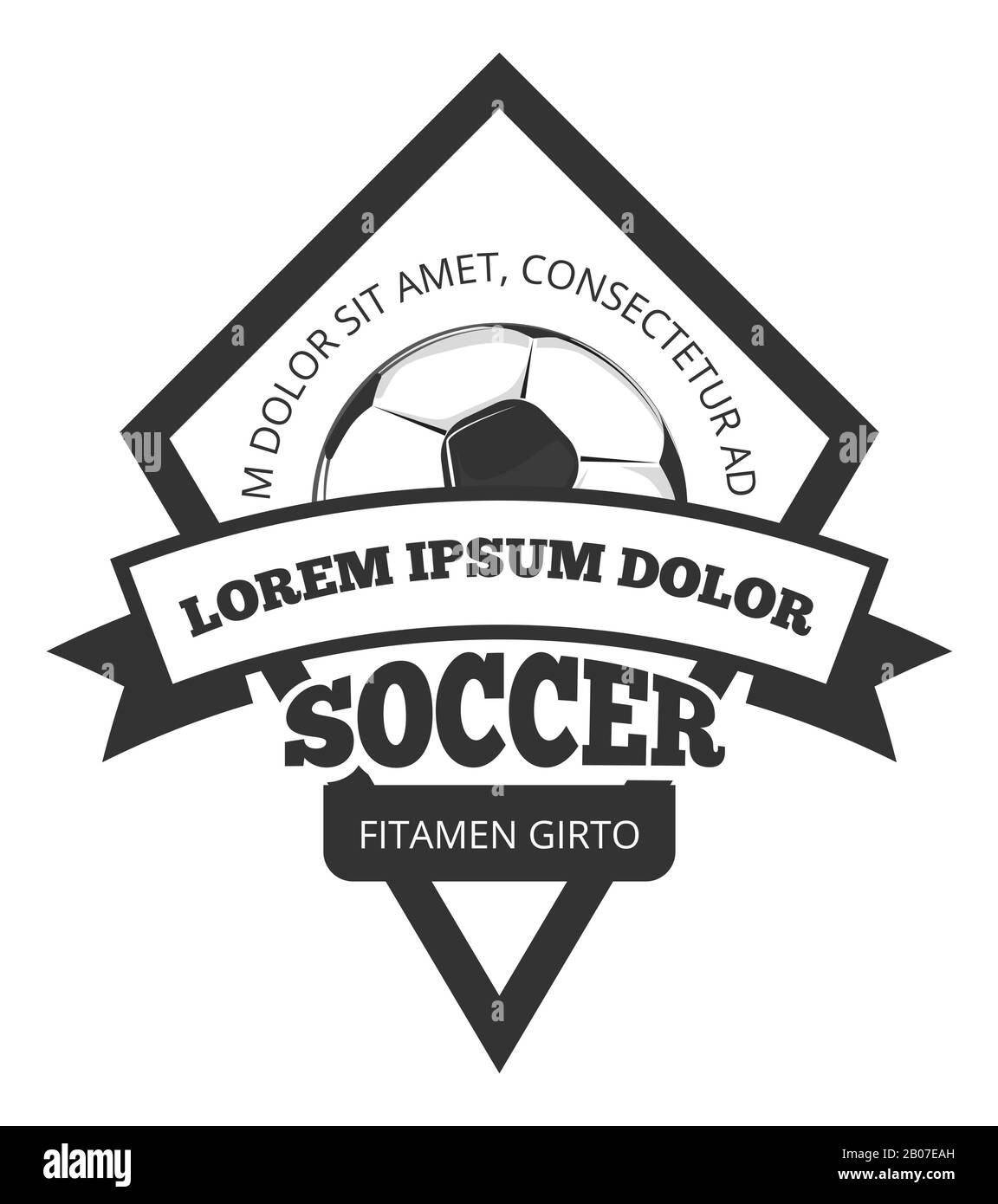 Vector Soccer Logo Template, Emblem in Schwarz für Fußballmannschaft isoliert über weißer Illustration Stock Vektor