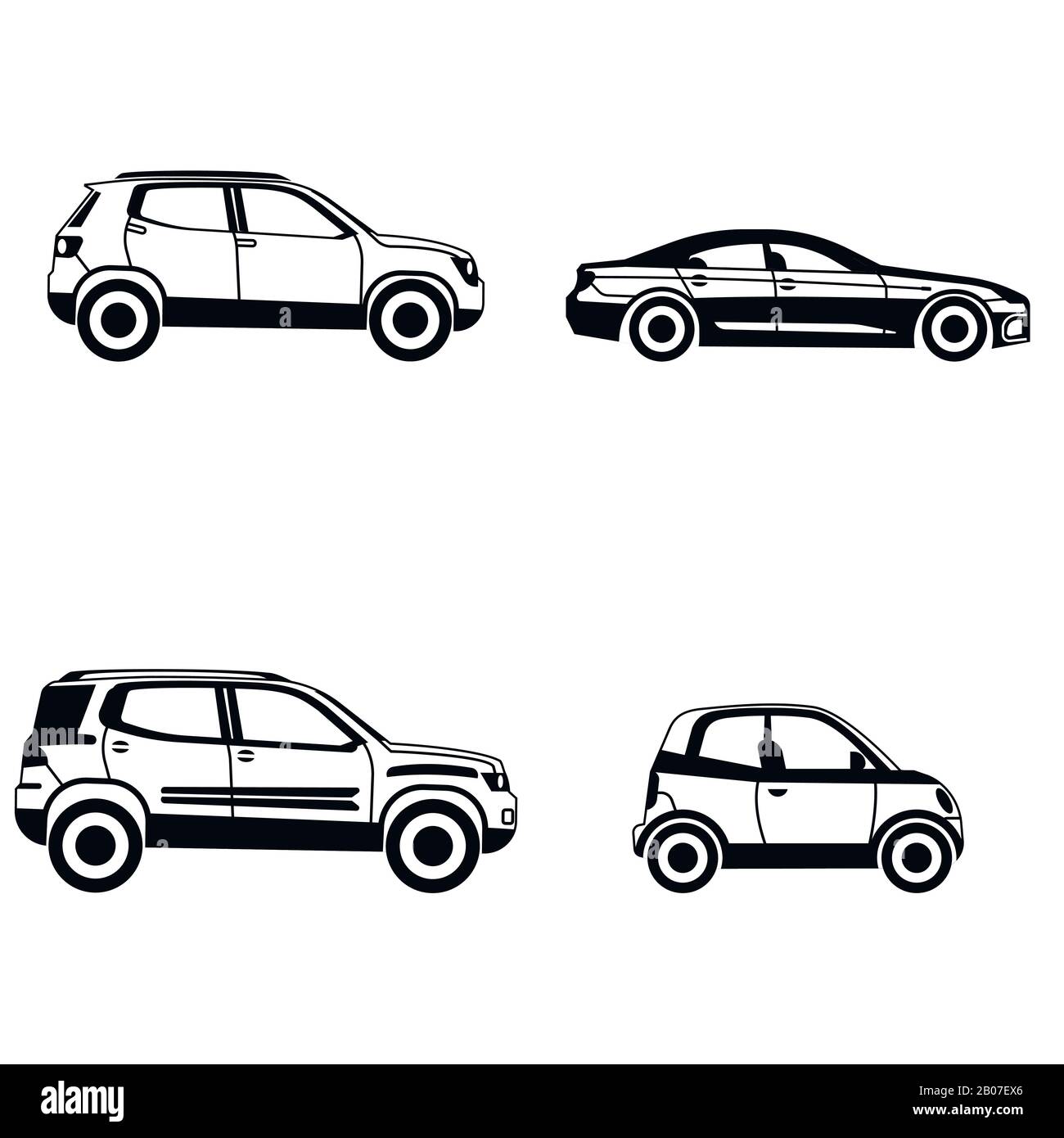 Schwarzer Autotyp in einfachem Stil isoliert auf weißem Hintergrund. Vektorgrafiken Stock Vektor