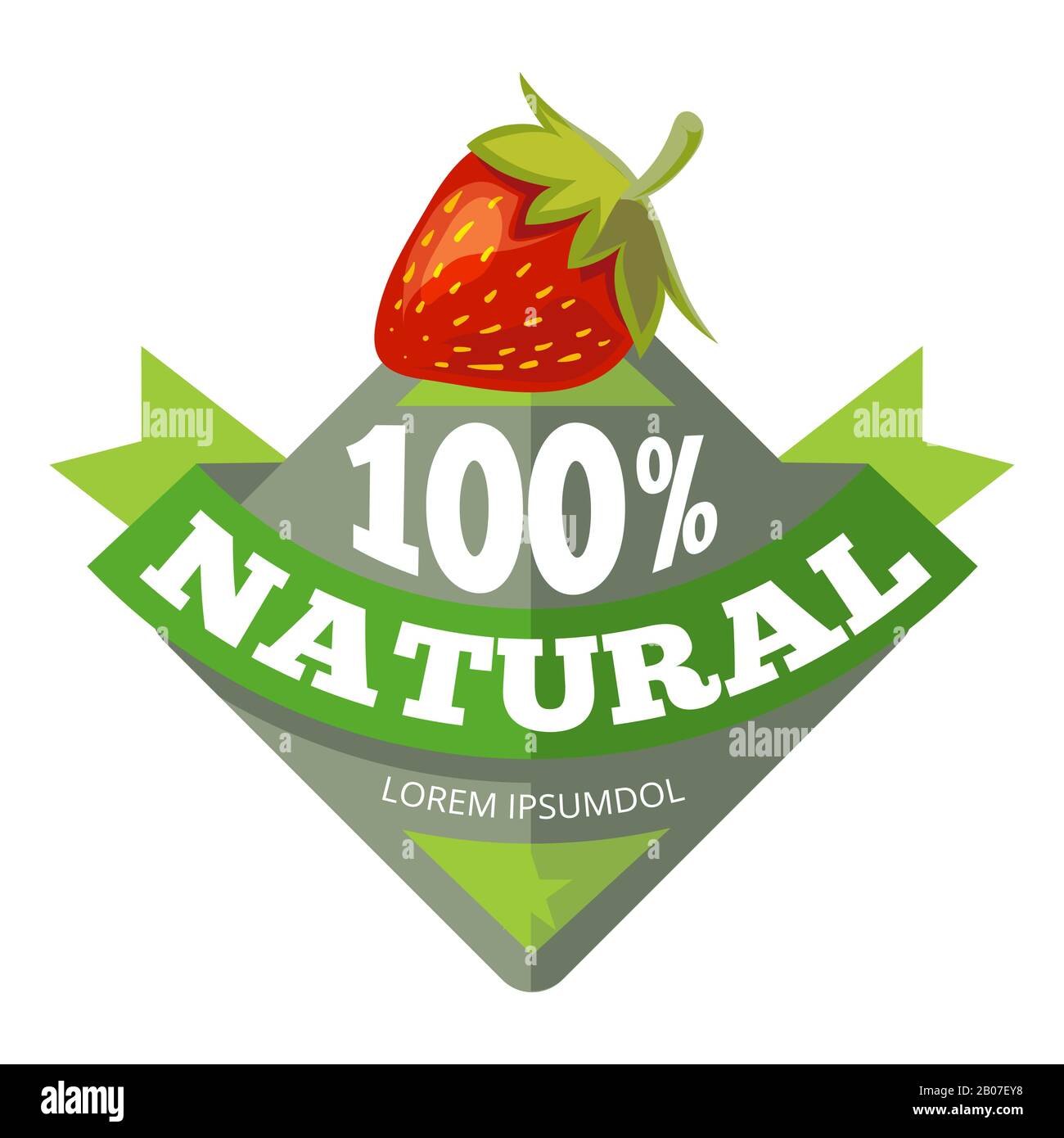 Logo, Etikett, Schild mit roter Erdbeere aus biologischem Obst. Vektorgrafiken Stock Vektor