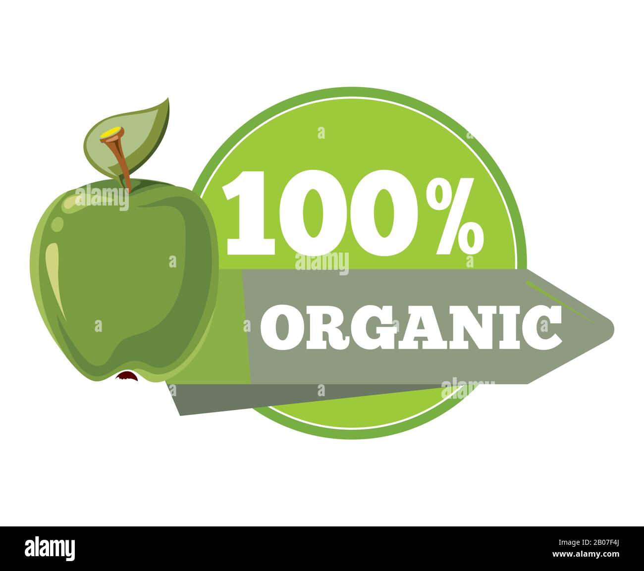 Logo, Etikett, Muster für natürliche organische Früchte. Grünes apple-emblem, Vektorgrafiken Stock Vektor