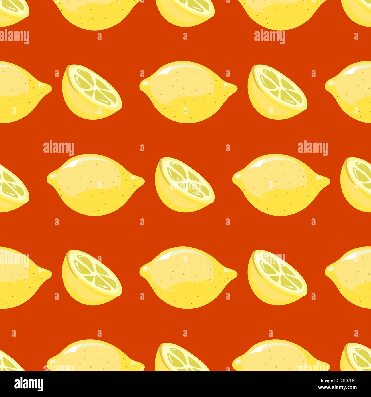 Vector Bright Lemon Seamless Muster isoliert in roter Hintergrunddarstellung Stock Vektor