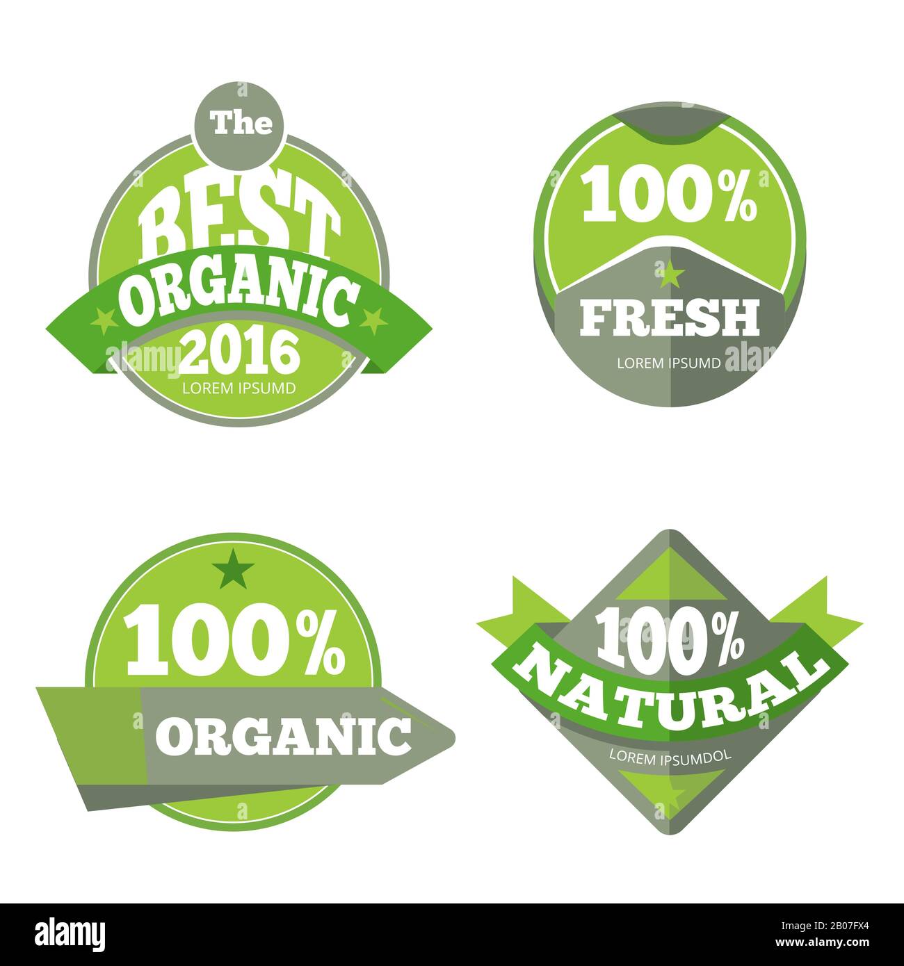 Grüner organischer natürlicher Etikettensatz. Natürlicher und biologischer Tag, Vektorillustrierung Stock Vektor
