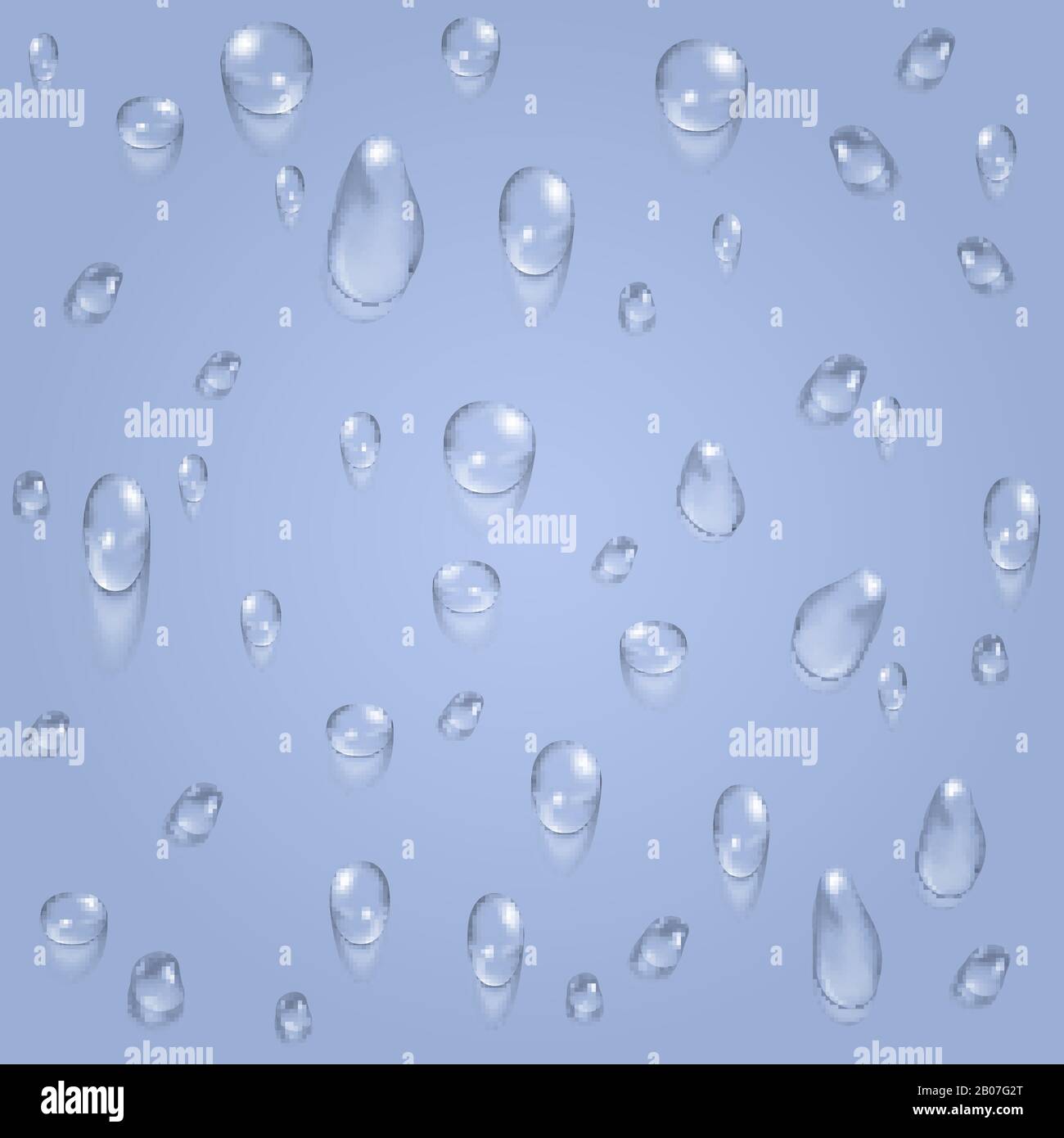 Hellblaues transparentes Wasser lässt den Vektorhintergrund fallen. Abbildung: Regen und Tau Stock Vektor