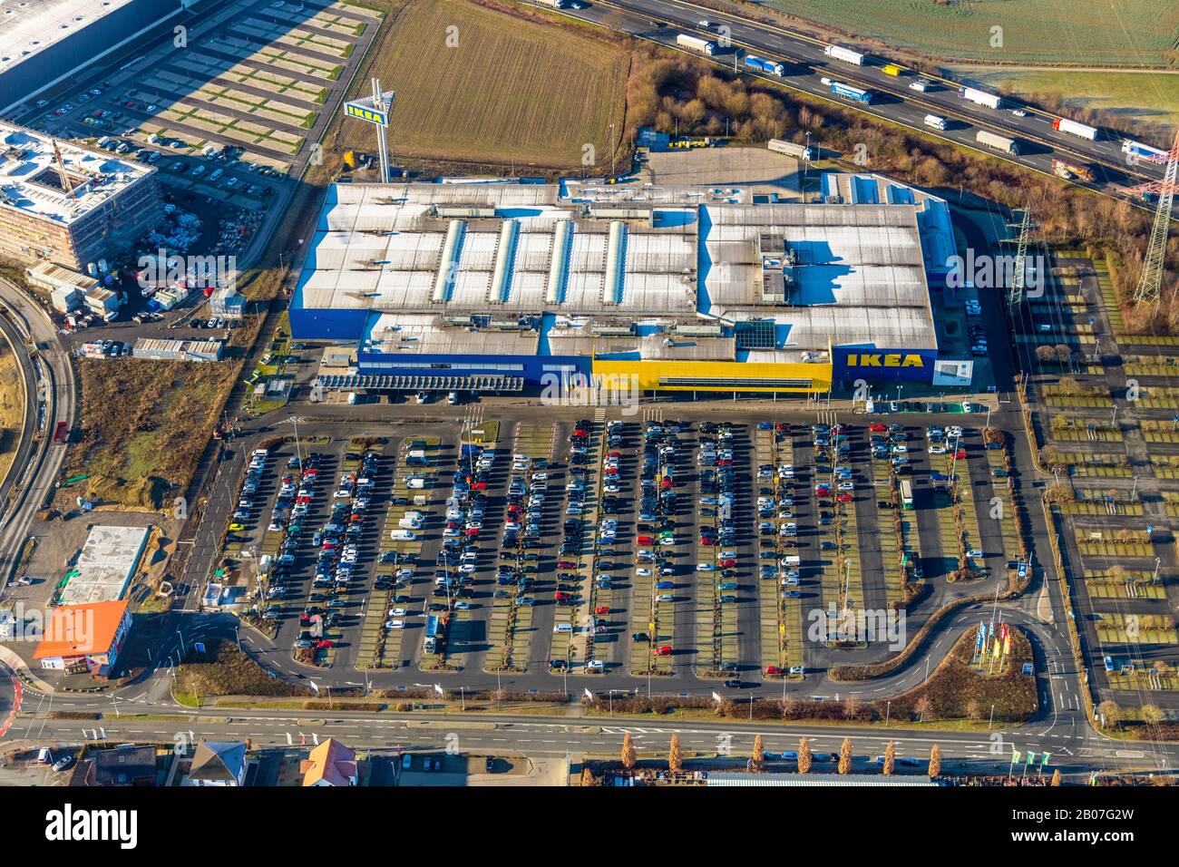 Luftbild, IKEA kamen im interkommunalen Industriegebiet Unna/kamen, Unna, Südkamen, kamen, Ruhrgebiet, Nordrhein-Westfalen, Deutschland, DE, Eu Stockfoto