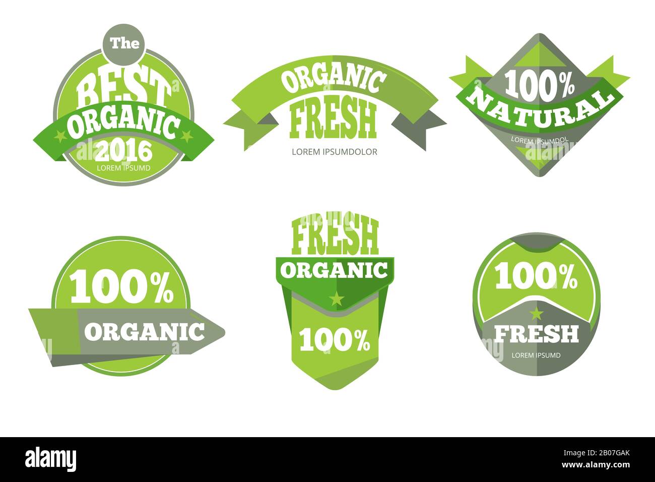 Grüner organischer natürlicher Etikettensatz. Banner für Elementabzeichen, Vektorgrafiken Stock Vektor