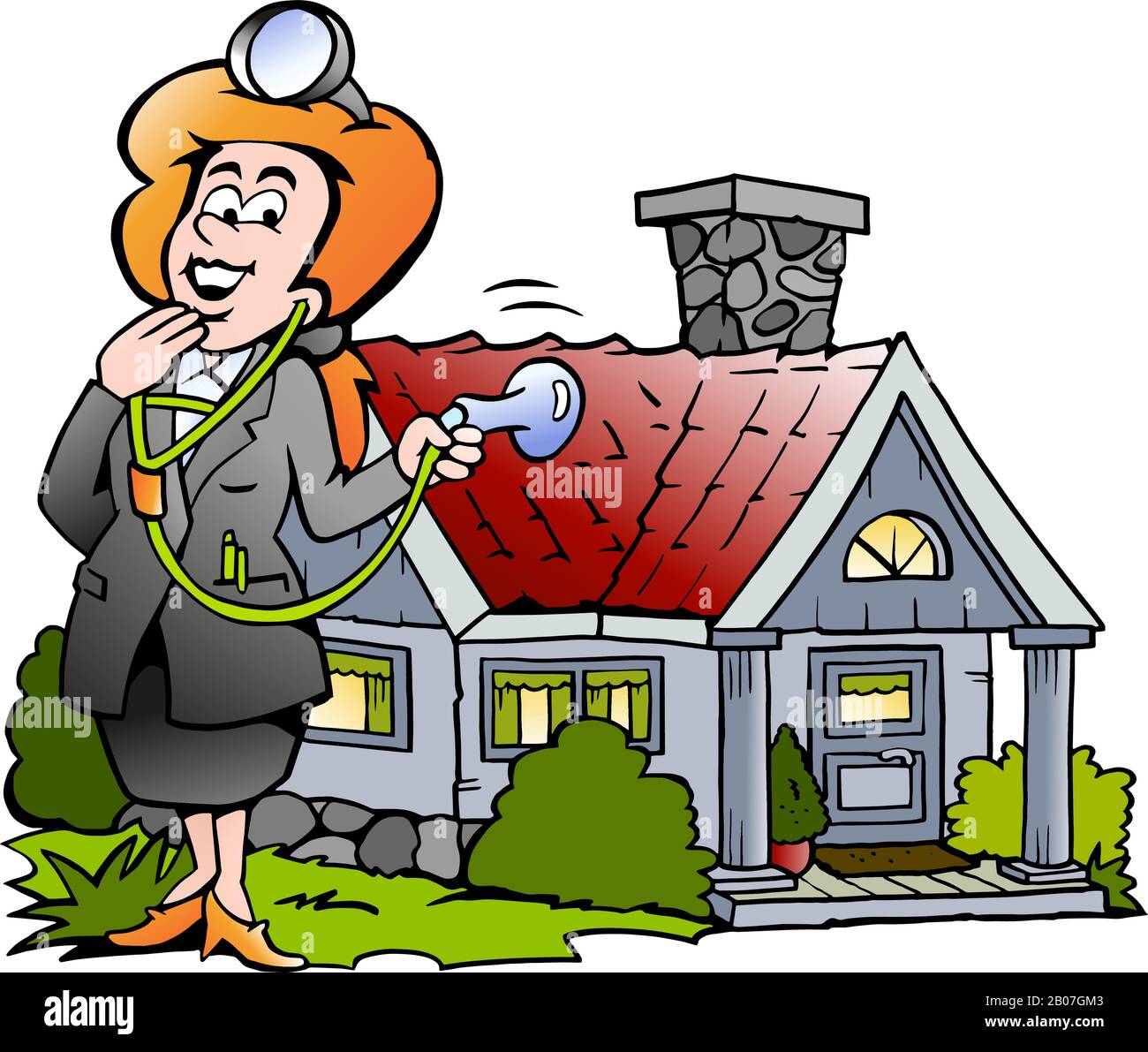 Vector Cartoon Illustration eines Immobilienmaklerhauses Stock Vektor