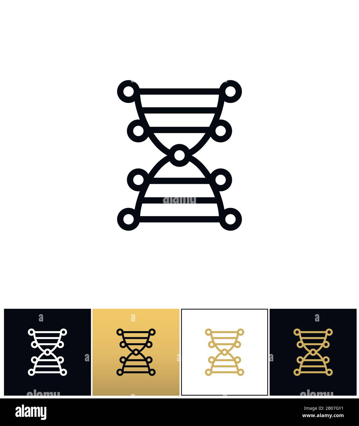 DNA-Genetik Symbol für den Chromosomencodevektor. Piktogramm "DNA-Genetik" des Chromosomencodes auf schwarzem, weißem und goldenem Hintergrund Stock Vektor