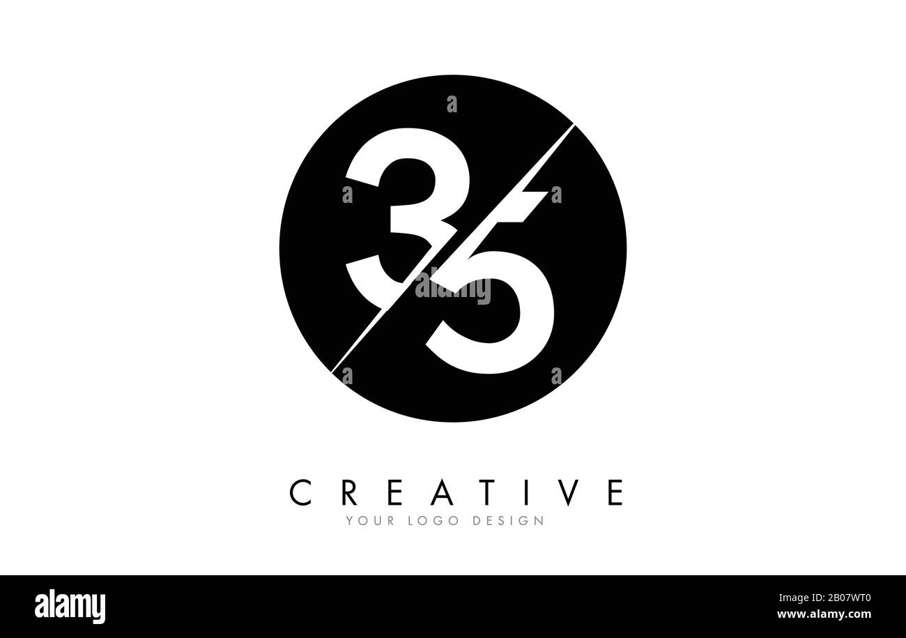 35 3 5-Nummern-Logo-Design mit kreativem Schnitt und schwarzem Kreishintergrund. Kreatives Logo-Design. Stock Vektor