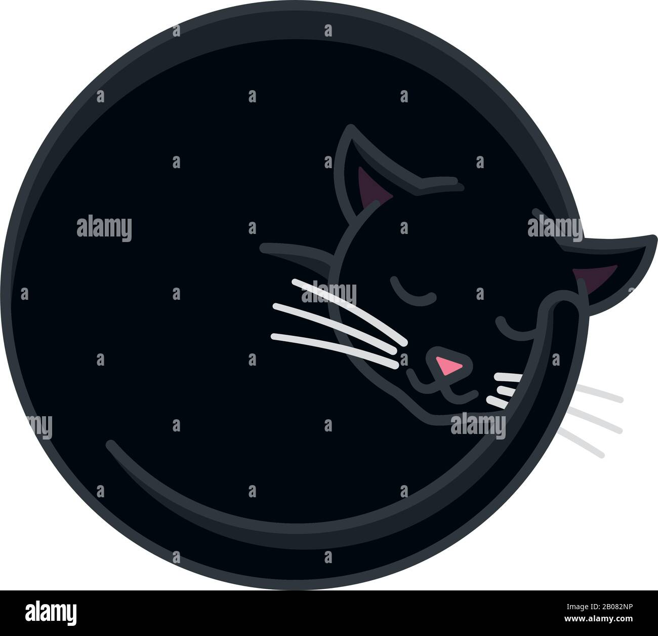 Vektorgrafiken für schlafende schwarze Katzen für den Weltschlaftag am 13. März. Niedliches, isoliertes Farbsymbol für Haustier und Tragekomfort. Stock Vektor