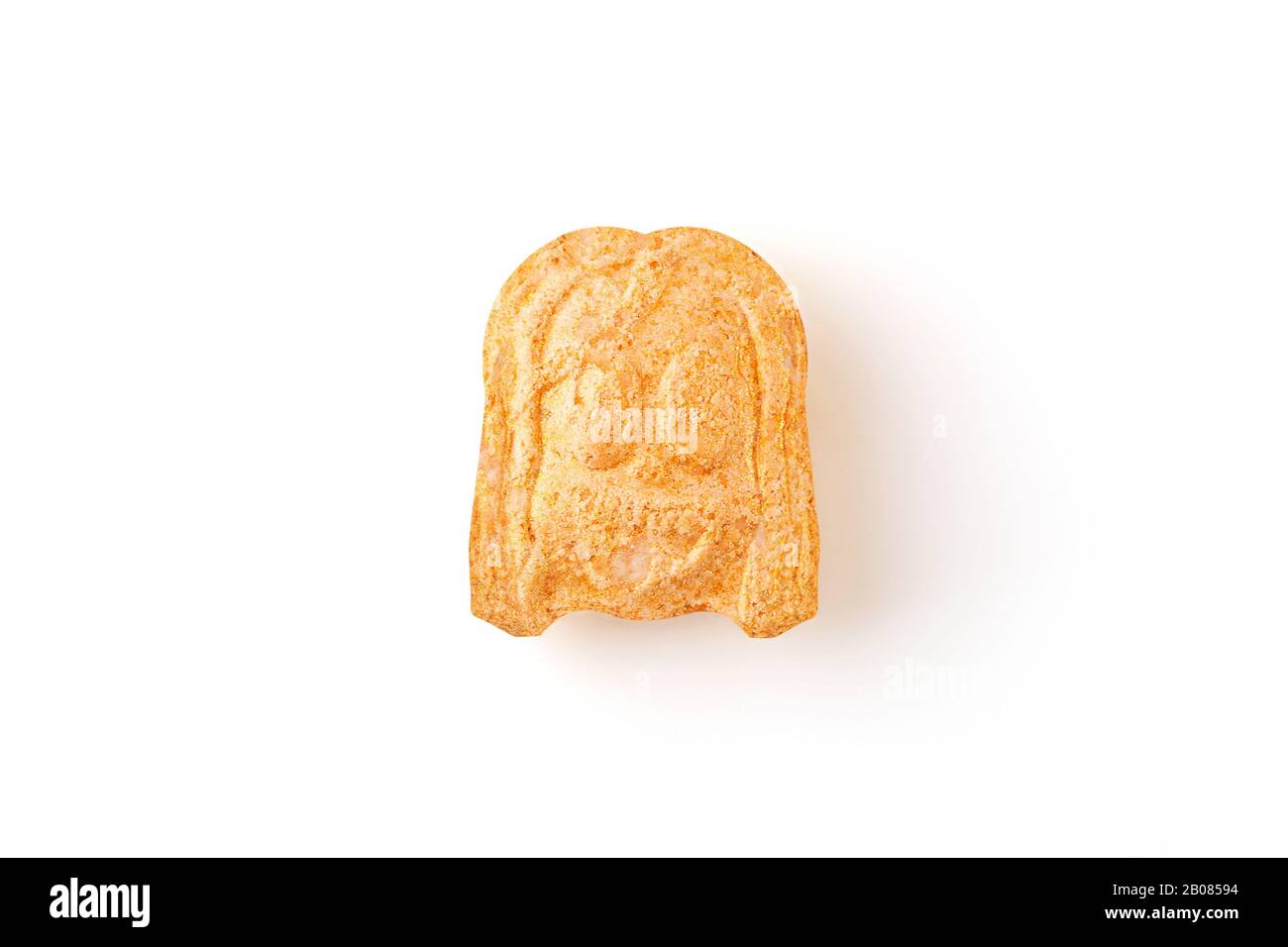 Ecstasy-Pille isoliert auf weißem Hintergrund, flaches Lay. MDMA-Psychotherapie. Stockfoto