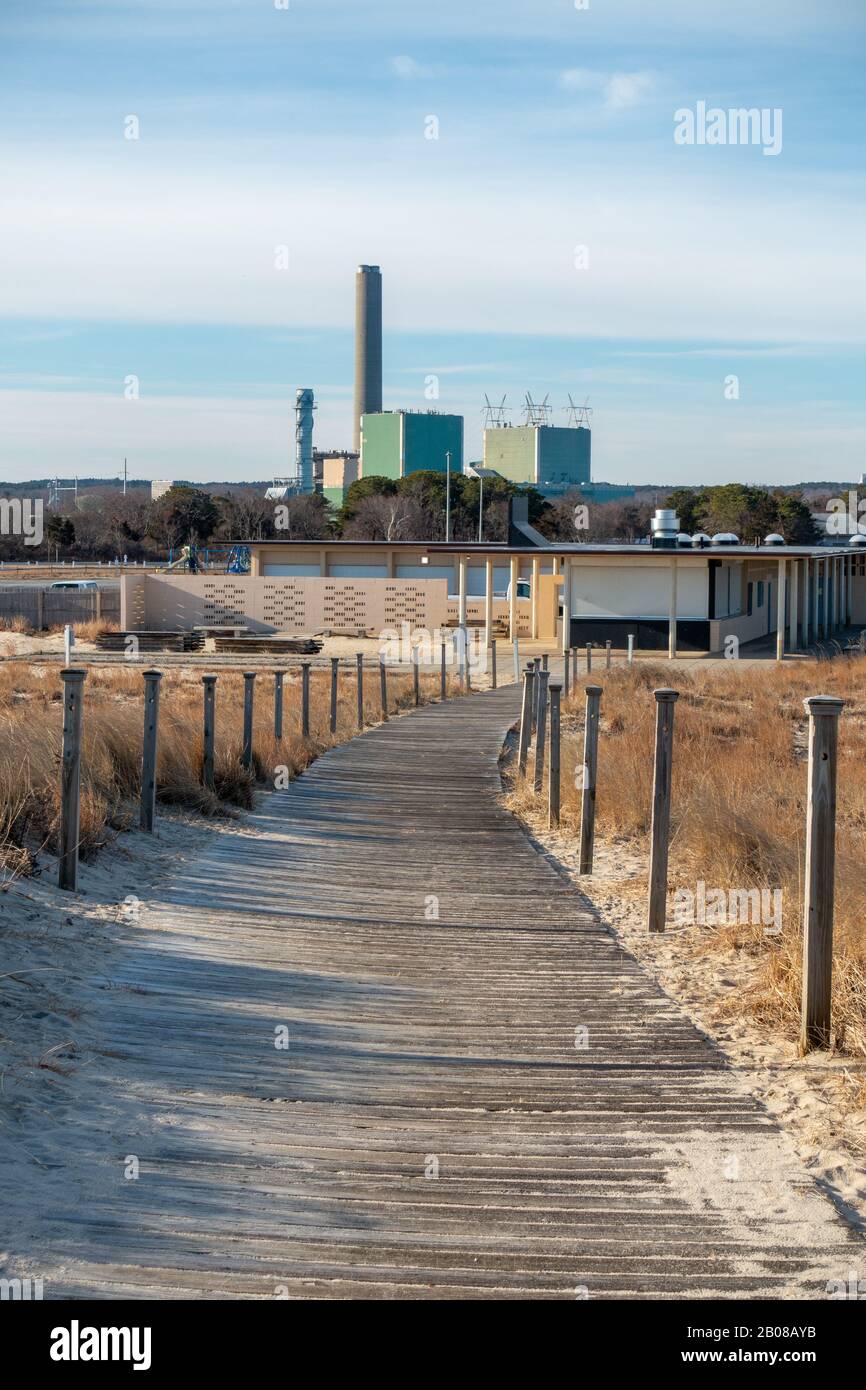 Sandwich Cape Cod Kraftwerk von Scusset Beach Boardwalk in Sagamore, Bourne, Massachusetts USA Stockfoto