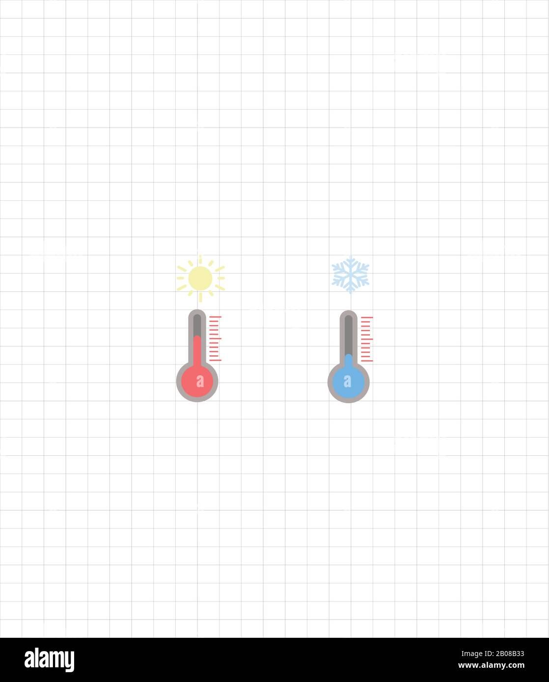 Thermometer - niedrige Kalttemperatur und hohe, heiße Temperatur. Stock Vektor