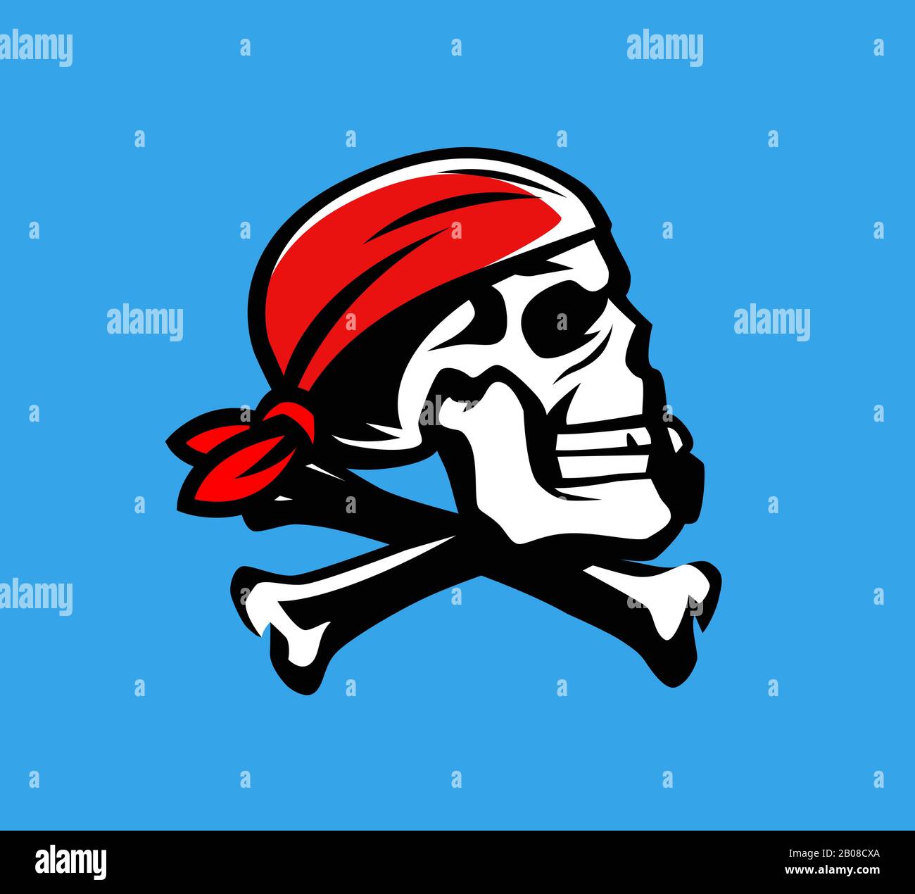 Schädel und Kreuzknochen Vektor. Jolly Roger, Pirat Symbol oder Maskottchen Stock Vektor