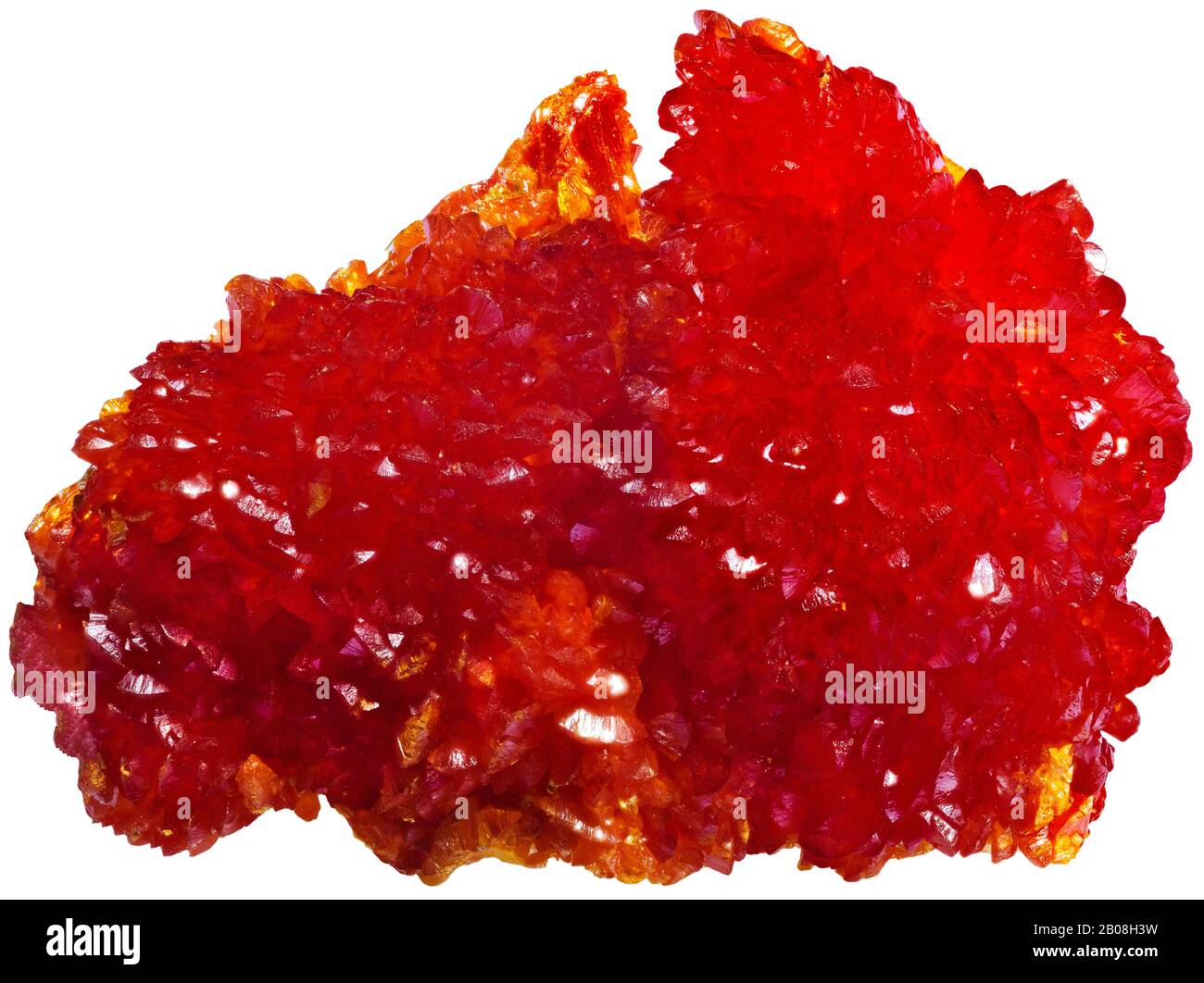 Orpiment, Kaukasus, Russland-Orpiment ist ein tieffarbiges, orange-gelbes Arsensulfid-Mineral. Gefunden in vulkanischen Fumarolen, Tieftemperaturhydrotherma Stockfoto