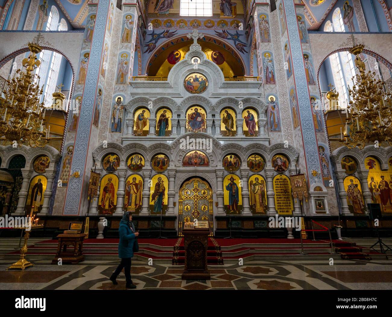 Inneneinrichtung der Kirche auf dem Blut, Familienheiligtum Romanow, Jekaterinburg, Sibirien, Russland Stockfoto