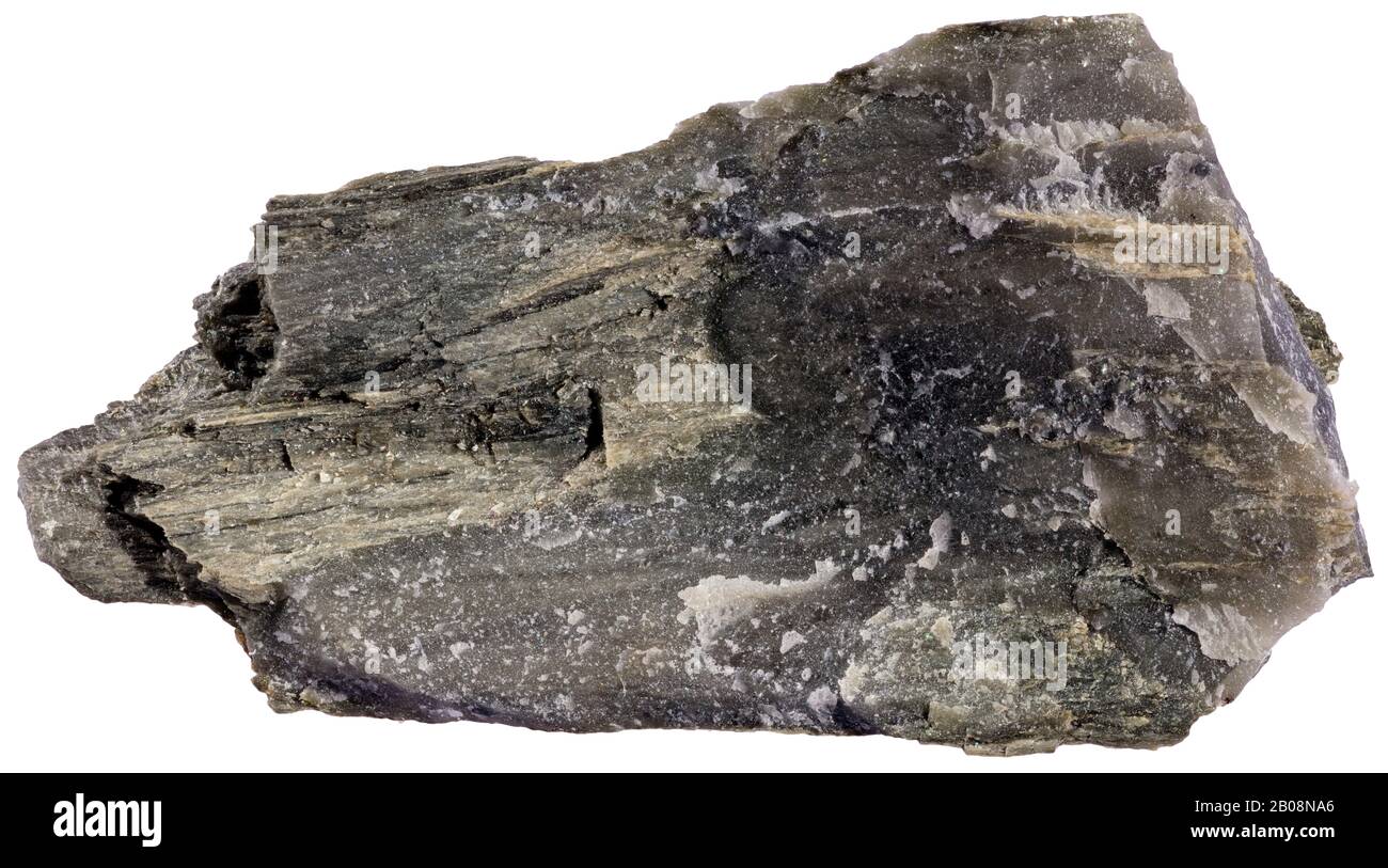 Slate Schist, Gatineau, Quebec Slate Schist ist ein stark abblättertes mittelgradig metamorphes Gestein. Es zeichnet sich durch eine Fülle von Platy oder elon aus Stockfoto