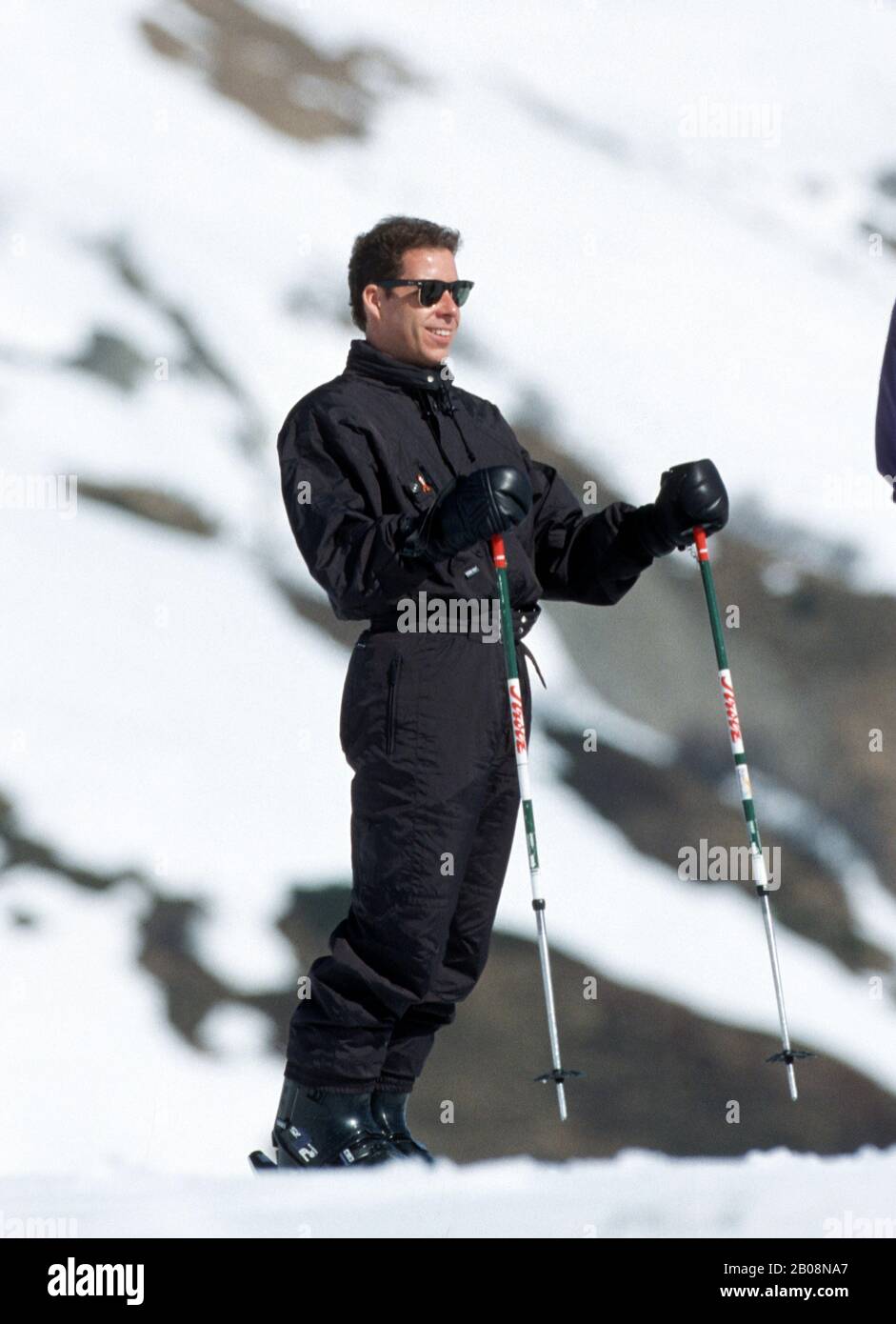 Viscount Linley, 2. Earl of Snowdon zu einem Skiurlaub in Lech, Österreich 1992 Stockfoto