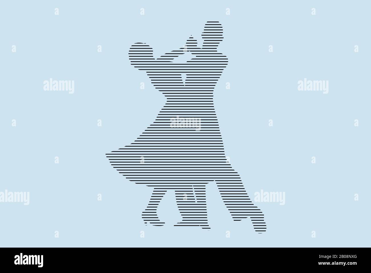 Tanzsaal Tänzerinnen Silhouette in schwarzen Linien auf blauem Hintergrund Stockfoto