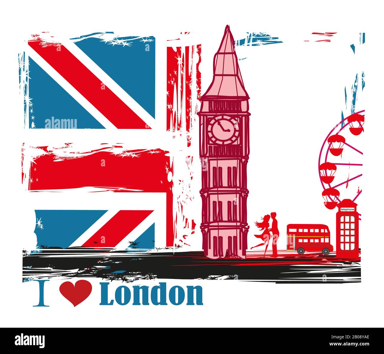 Grunge Rahmen mit Icons von London Stockfoto