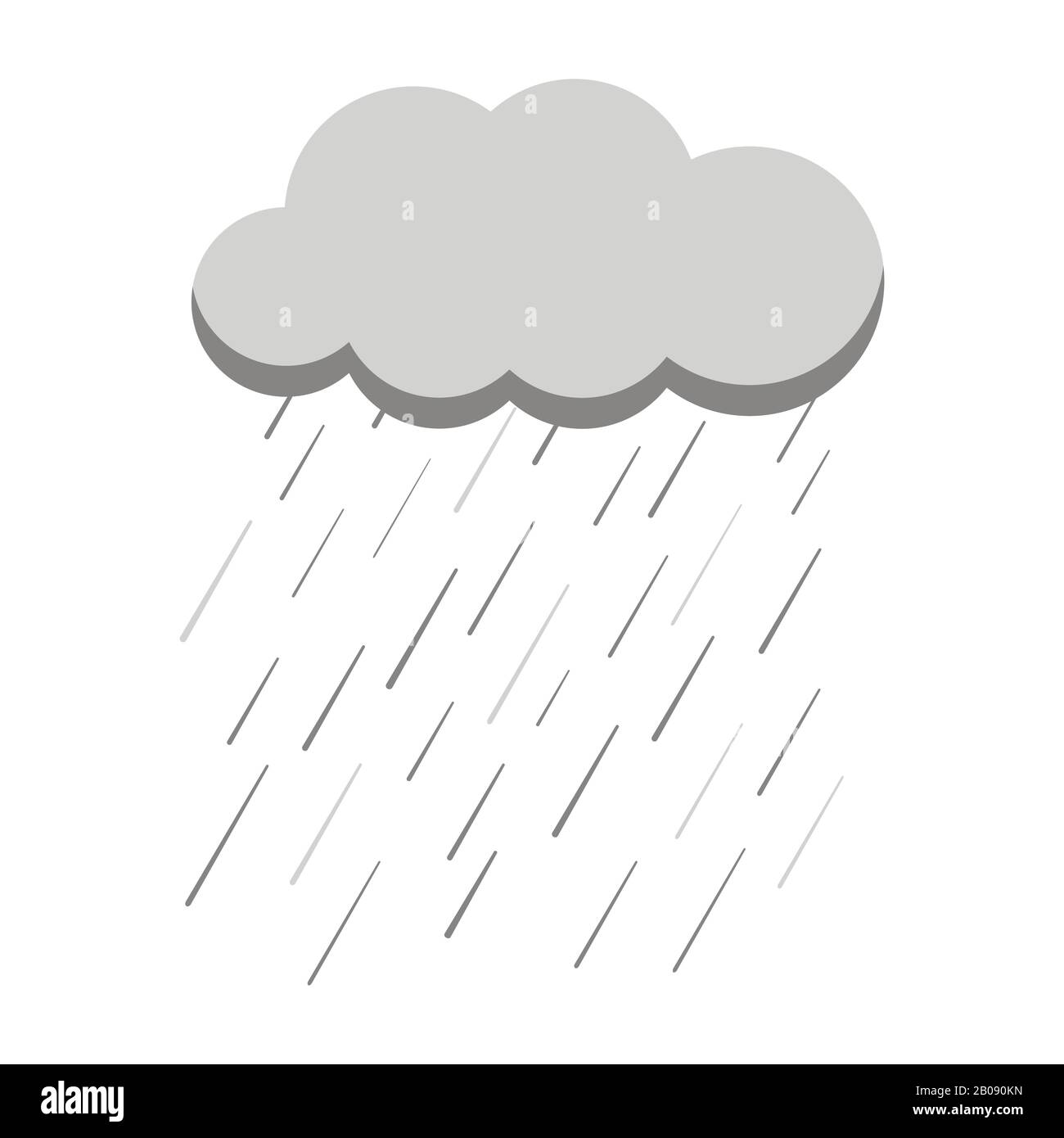 Graues Cartoon-Symbol für Regen mit Wolke isoliert auf weißem Hintergrund. Stock Vektor