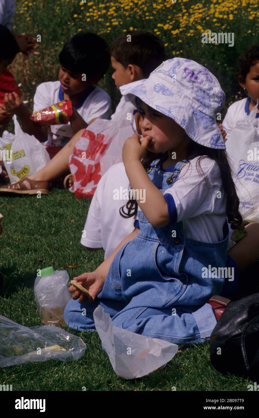 SÜDAFRIKA, KAPSTADT, KIRSTENBOSCH BOTANISCHER GARTEN, SCHULKLASSE MIT PICKNICK Stockfoto