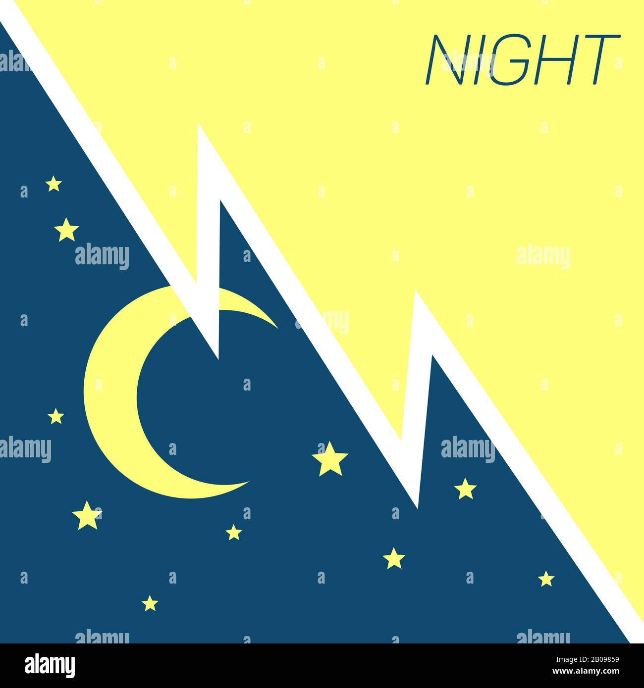 Vektorsichelmond und Sternen-Nachtkonzept. Abbildung: Dunkle Nacht mit Stern Stock Vektor