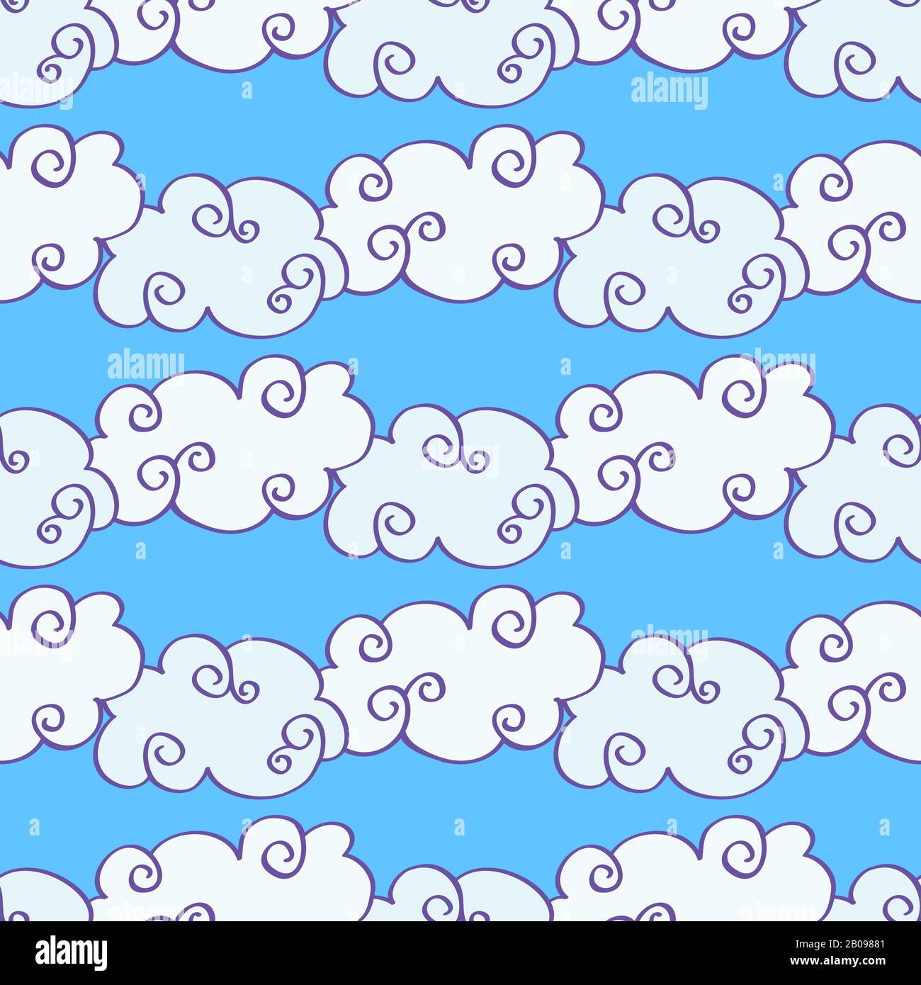 Vektor handgezeichnete Wolken über dem blauen Himmel nahtloses Muster. Illustration von cumulus-wolken karikieren Stock Vektor