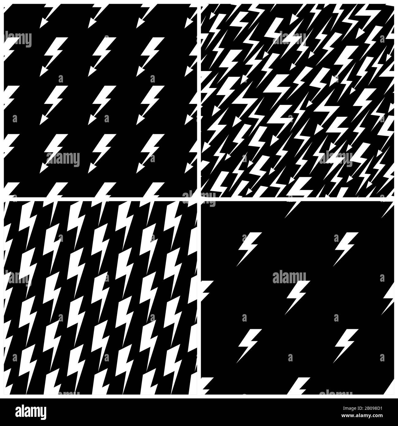 Satz von blitznahtlosen Vektormustern in Schwarzweiß. Blitzschnelle Hintergrundilllustration im monochromen Hintergrund Stock Vektor
