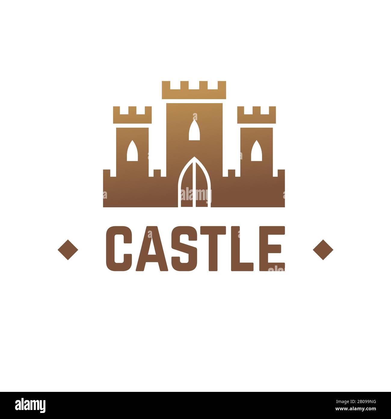 Design mit Castle Vector Logo. Knights Festung mit Türmen Business-Emblem. Logotyp Mittelalterburg mit Turm, Logo Festung Burg Illustration Stock Vektor