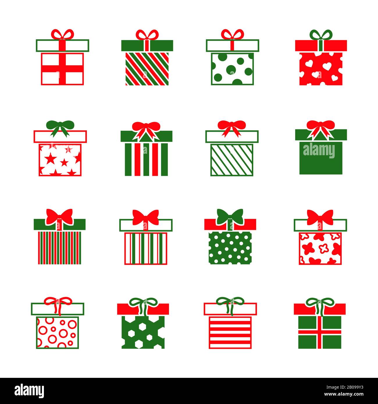 Vektorsymbole für Weihnachtsgeschenkboxen. Objektpaket - isolierte Abbildung Stock Vektor
