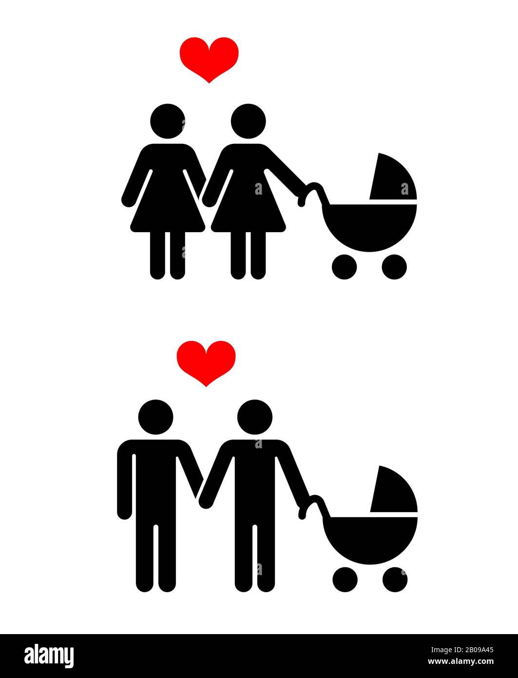 Vektor schwule Familie mit Kindern Ikonen über Weiß. Familie mit Baby. Vektorgrafiken Stock Vektor